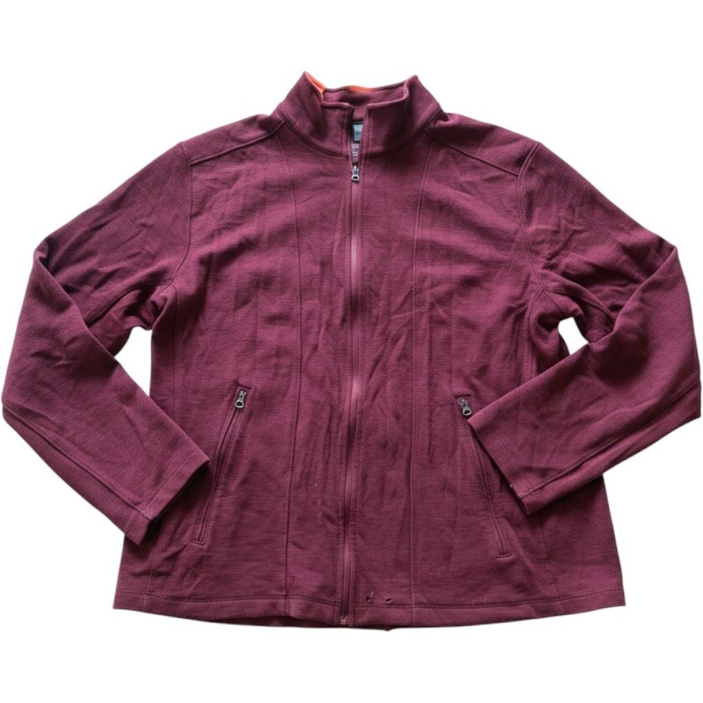Ibex Merino Wool Full Zip Jacket Mens Burgundy Mock Neck Hiking Mid Layer L
